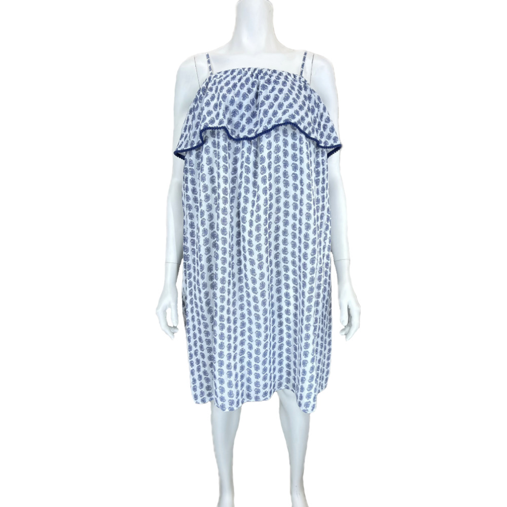 Polo Ralph Lauren Girl 7 Blue White Paisley Print Ruffle Shoulder Midi Sundress